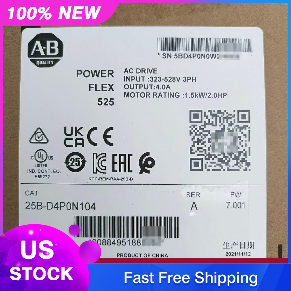 New Sealed AB 25B-D4P0N104 Power Flex 525 1.5kW 2Hp AC Drive US Free Tax