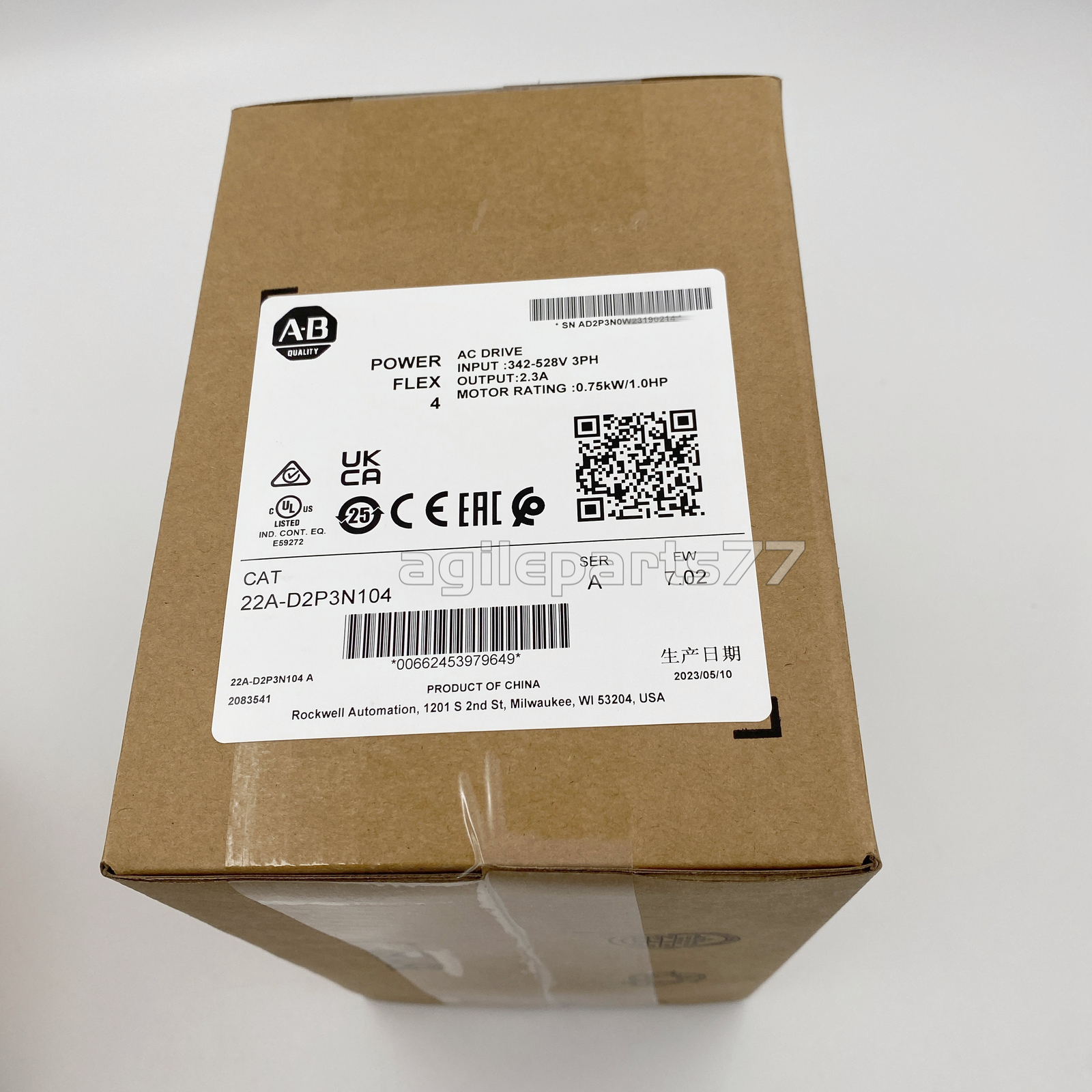Allen-Bradley 22A-D2P3N104 PowerFlex 4 0.75KW 1.0HP AC Drive NEW Factory Sealed