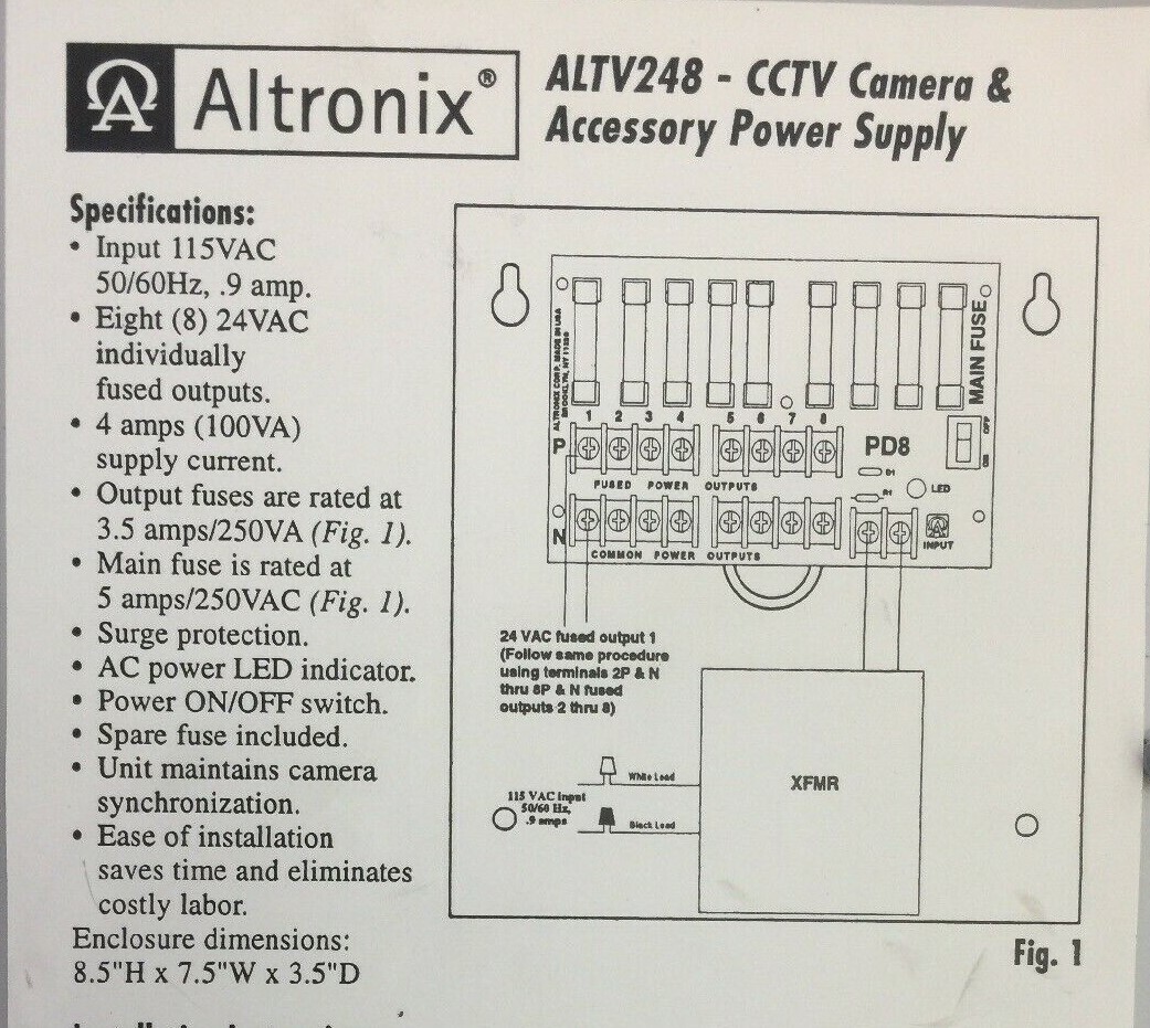 ALTRONIX ALTV248 CCTV CAMERA & ACCESSORY POWER SUPPLY 8 24VAC FUSED OUTPUT