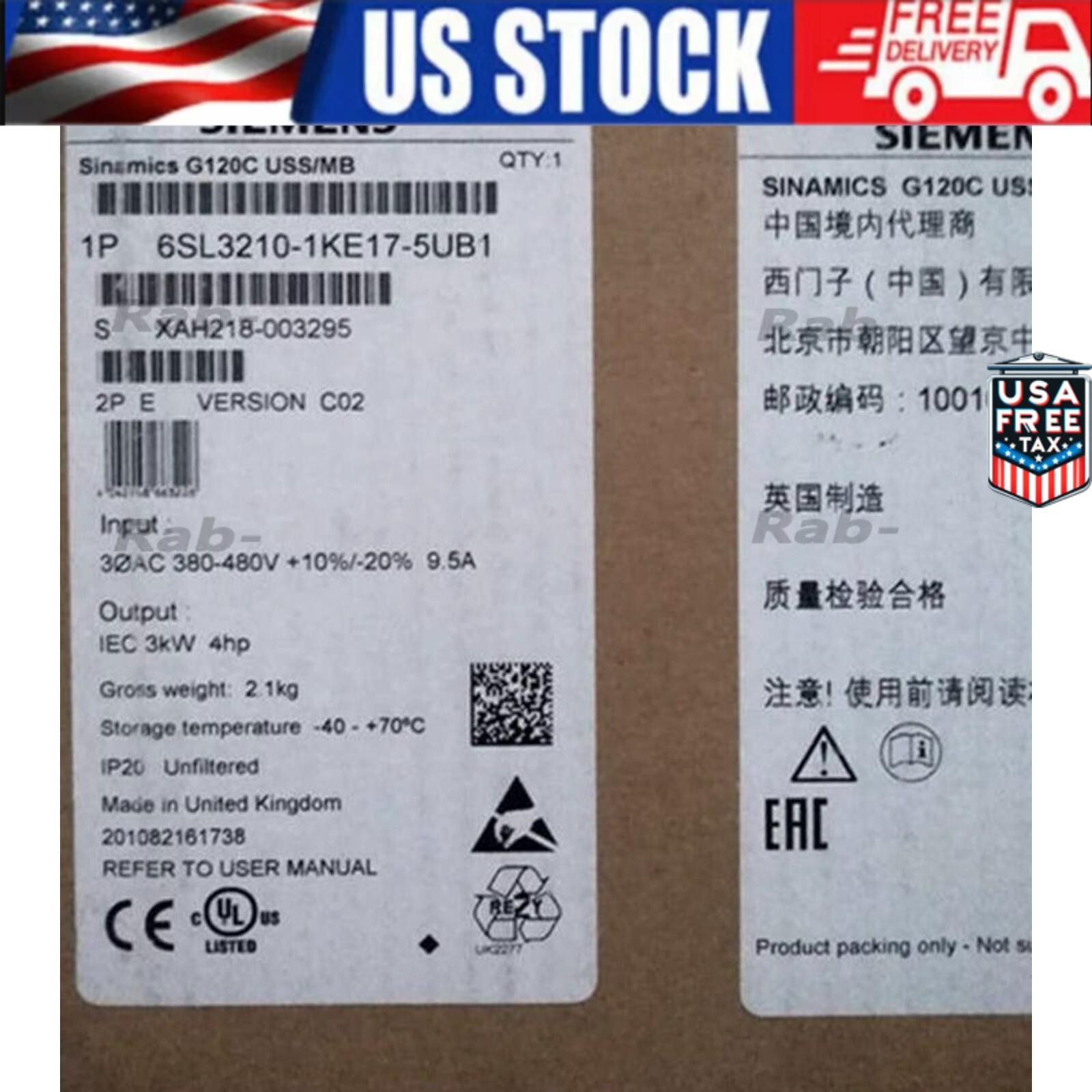 New Siemens 6SL3210-1KE17-5UB1 6SL32101KE175UB1 G120C RATED POWER 3,0KW