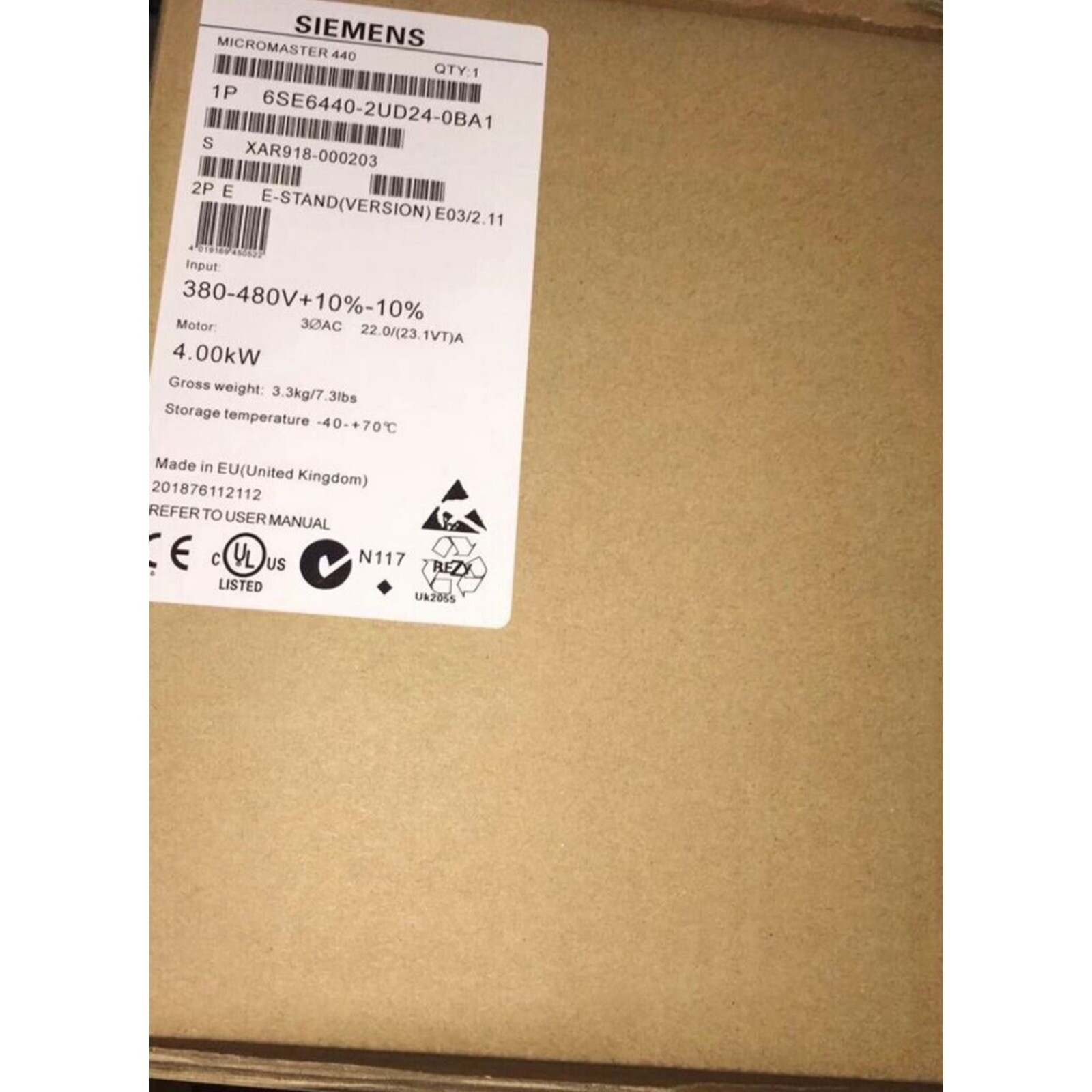 New Siemens 6SE6440-2UD24-0BA1 MICROMASTER440 without filter 6SE6 440-2UD24-0BA1
