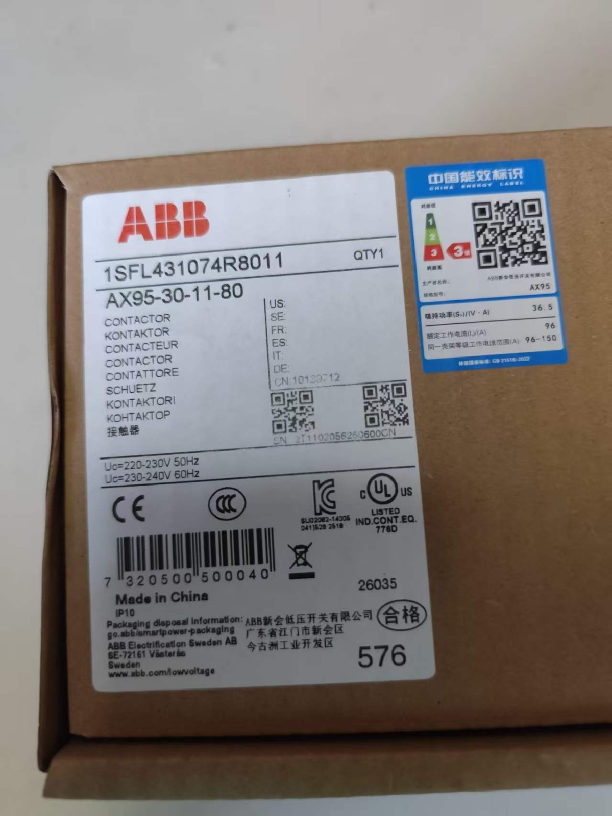 1 pcs ABB AX95-30-11 AC contactor AC220-230V AX95-30-11-80