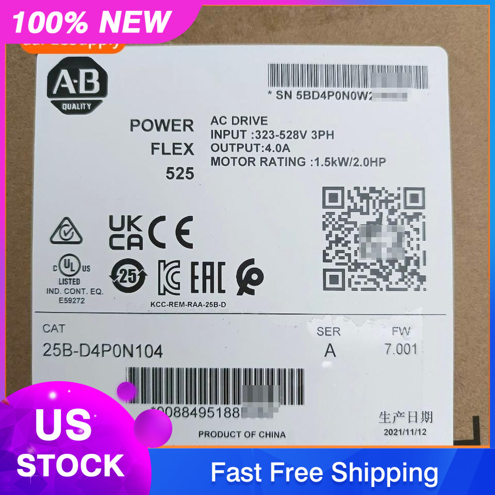 New Sealed AB 25B-D4P0N104 Power Flex 525 1.5kW 2Hp AC Drive US Free Tax