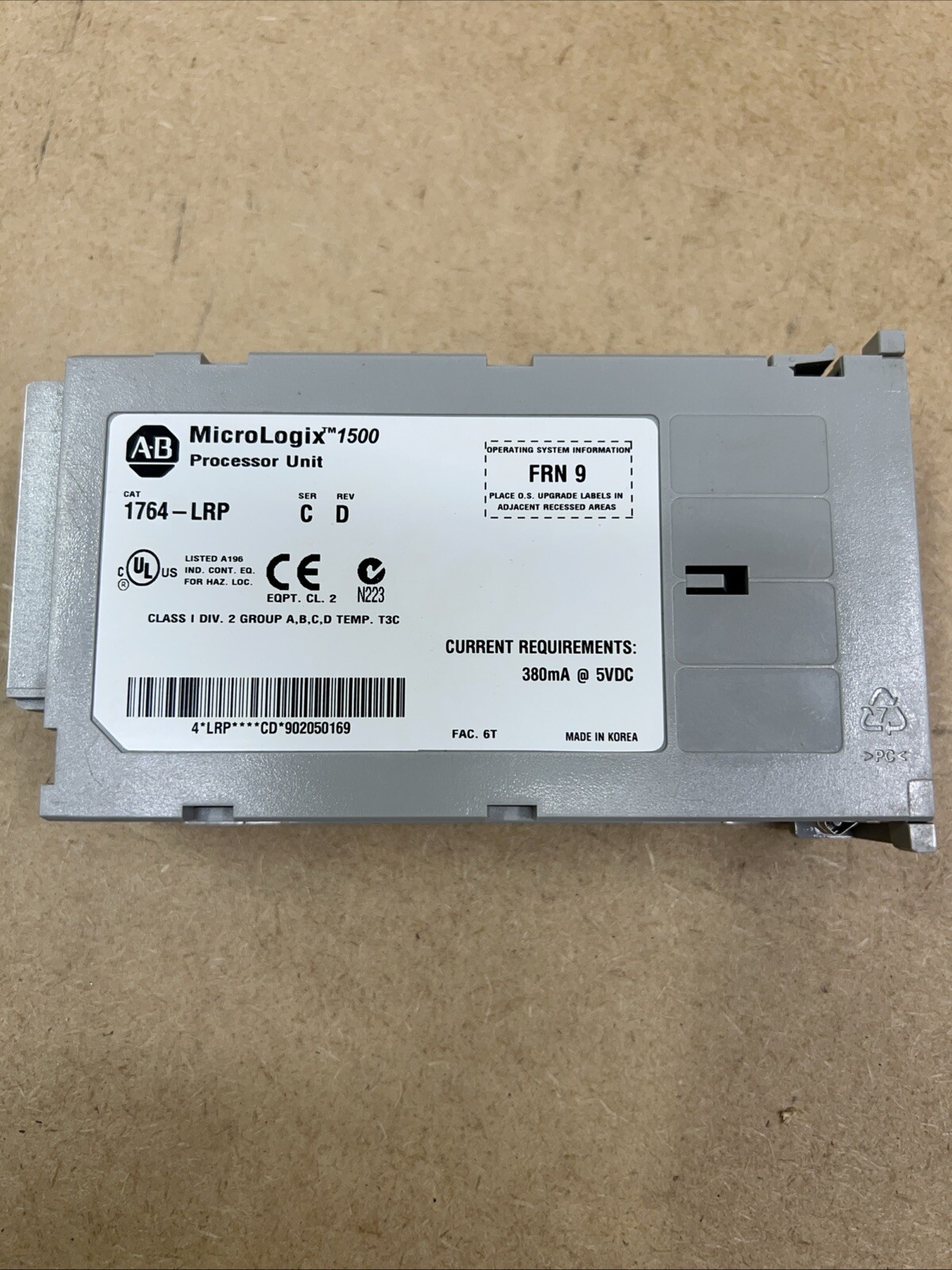 Allen Bradley 1764-LRP MicroLogix 1500 CPU W/ 1764- MM2RTC Memory Module RTC MM2