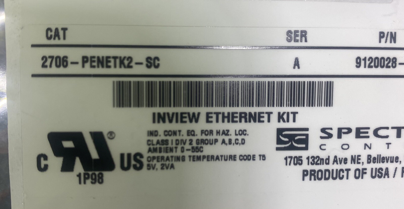 SPECTRUM CONTROLS 2706-PENETK2-SC Inview Ethernet Communication Kit P7&P9 DSPLY