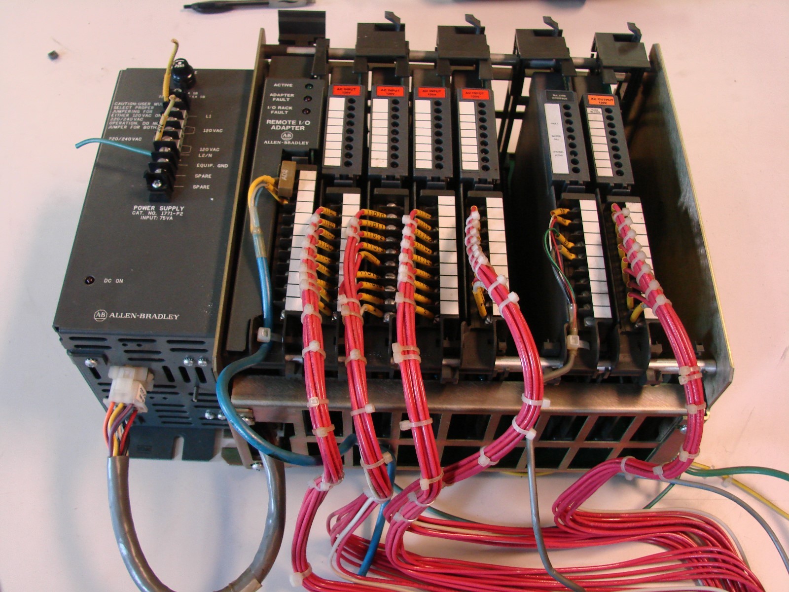 ALLEN BRADLEY CAT. NO. 1771-A2B 8 SLOT I/O CHASSIS WITH 7 BOARDS