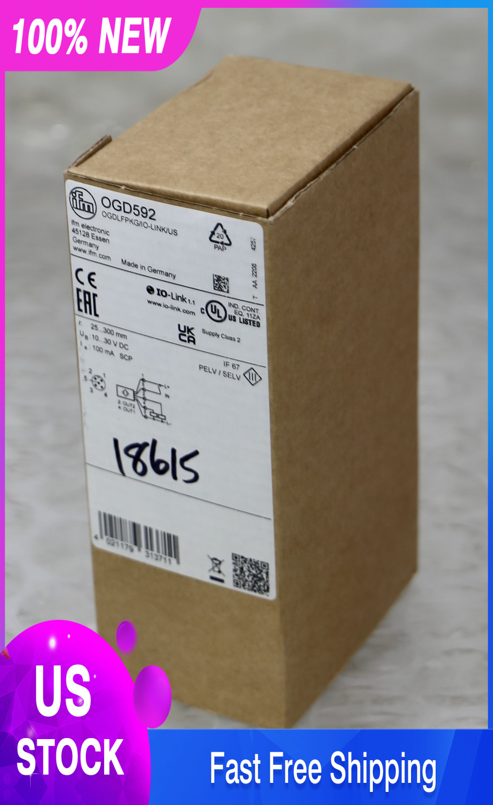 *NEW* IFM OGD592 – OGDLFPKG/IO-LINK/US Laser Distance Sensor