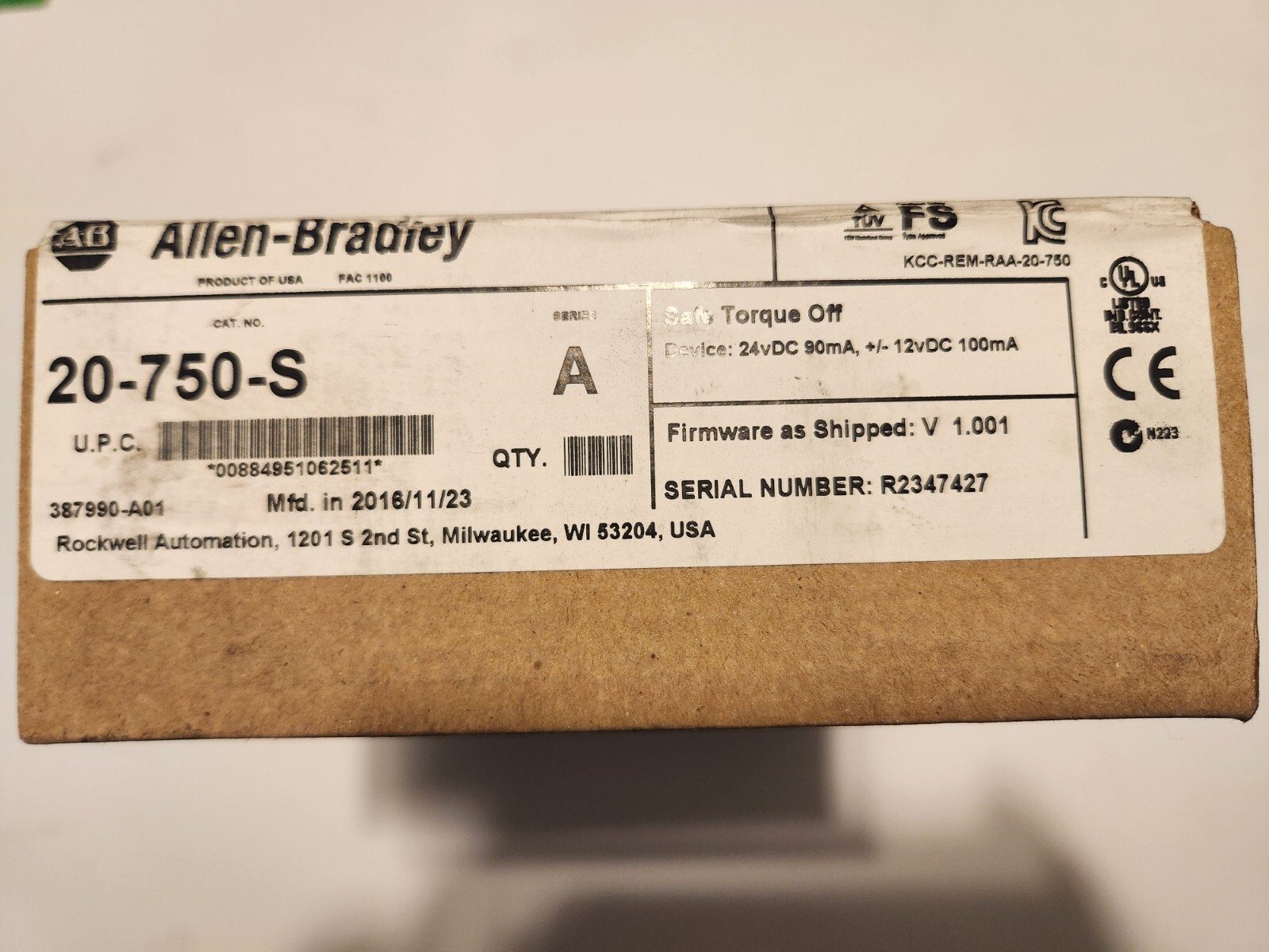 ALLEN BRADLEY 20-750-S Series A 750 Safe Torque Off Option Module