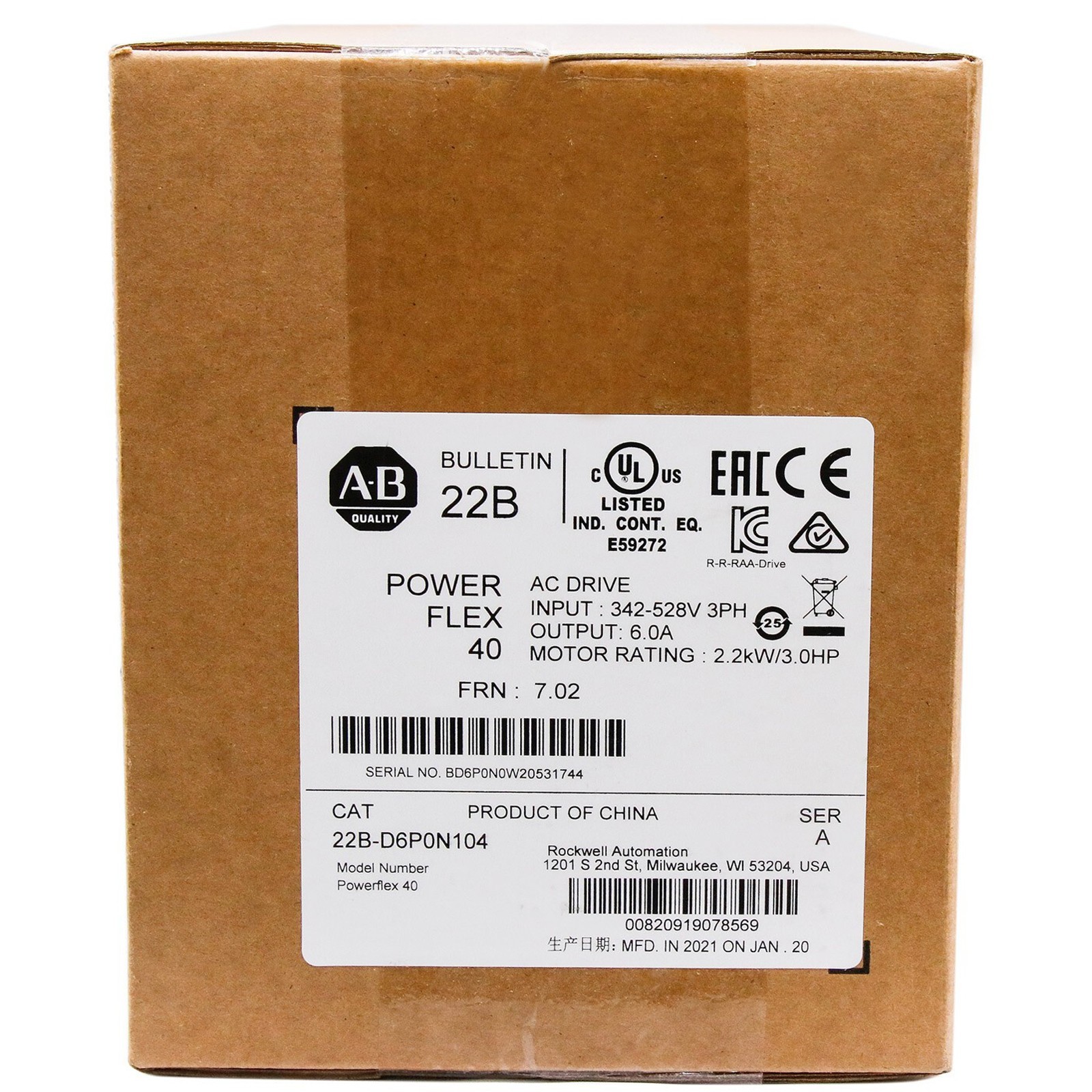 22B-D6P0N104 New Sealed PowerFlex 40- 2.2 kW (3 HP) AC Drive 22B-D6P0N104