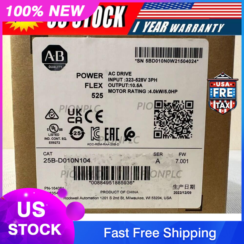 25B-D010N104 New AB Powerflex 525 AC Drive 4KW 5HP 25BD010N104 US Free Tax