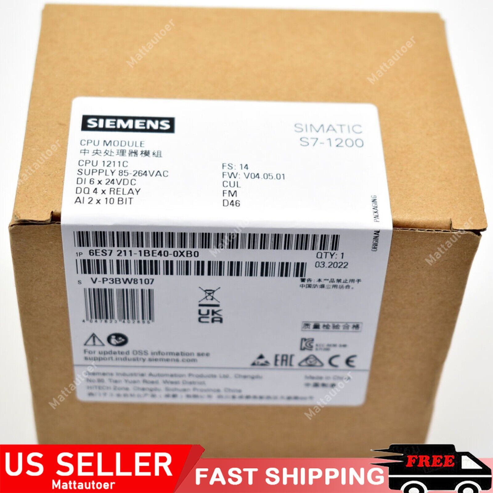 New Siemens 6ES7211-1BE40-0XB0 6ES7 211-1BE40-0XB0 SIMATIC S7-1200 CPU 1211C