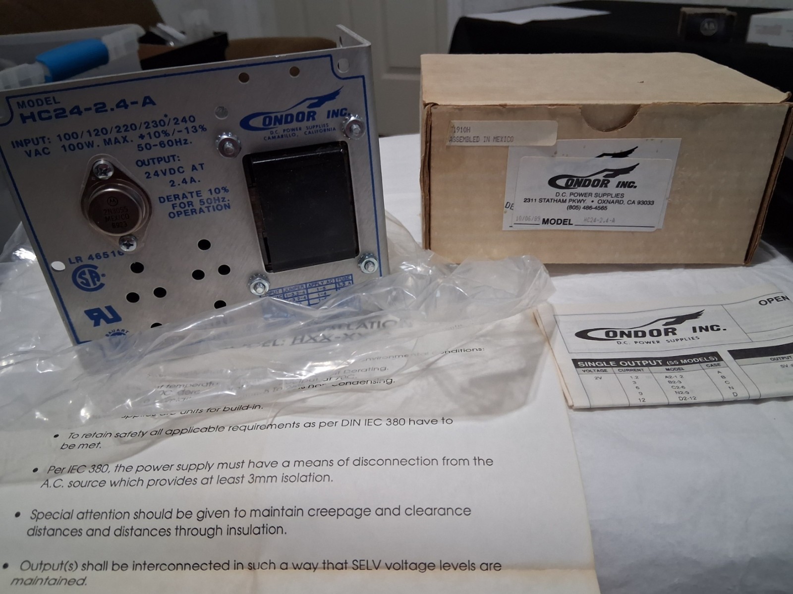 Condor HC24-2.4-A Ac To Dc Power Supply Input 100/120/220/230/240 Output 24 VDC