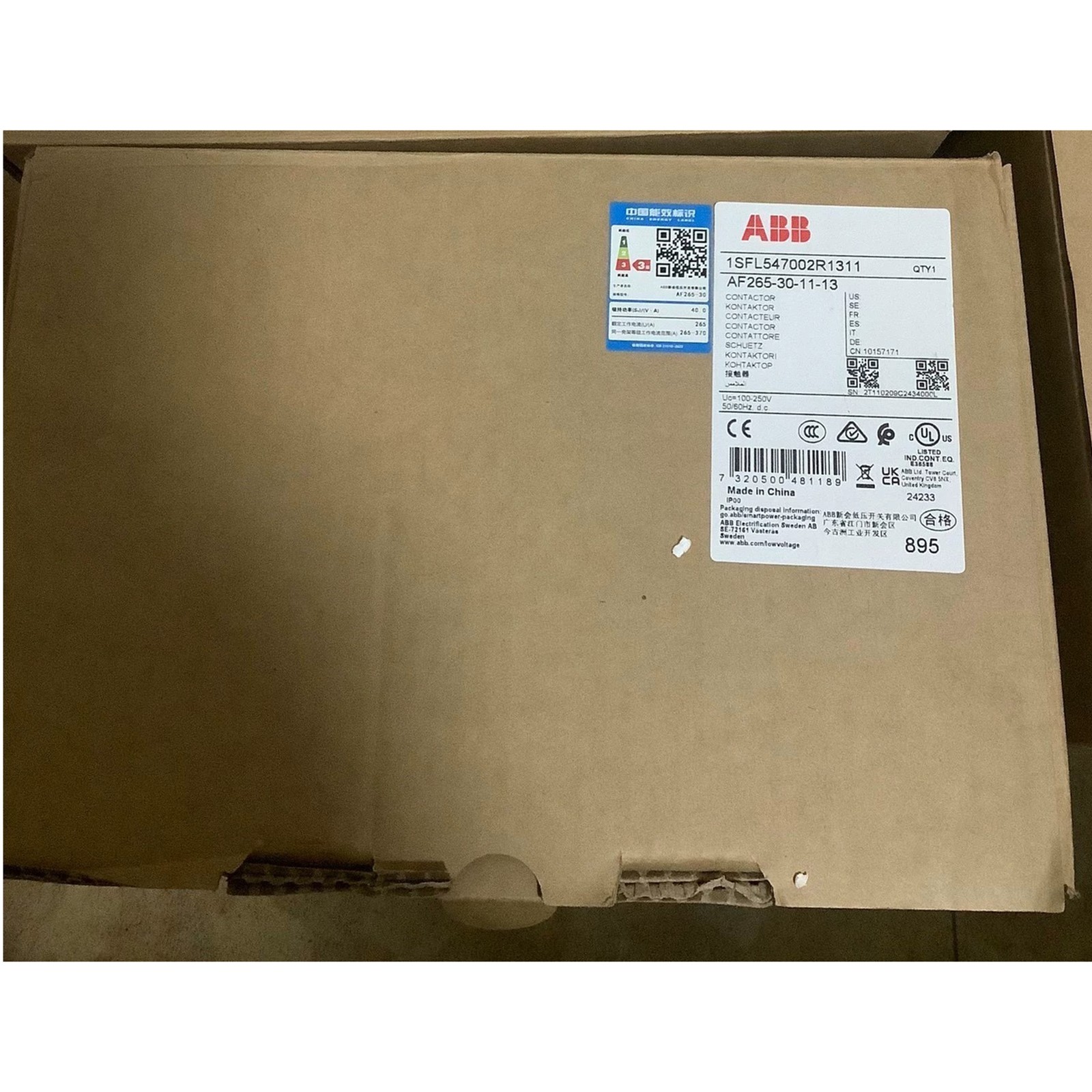 1pc new ABB AF265-30-11-13 100-250V50/60Hz contactor 1SFL547002R1311