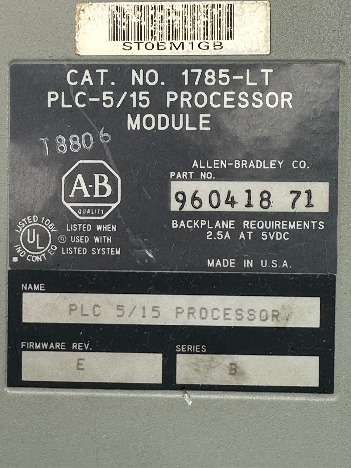 Allen-Bradley 1785-LT PLC-5/15 PLC Processor Module Series B Made in USA