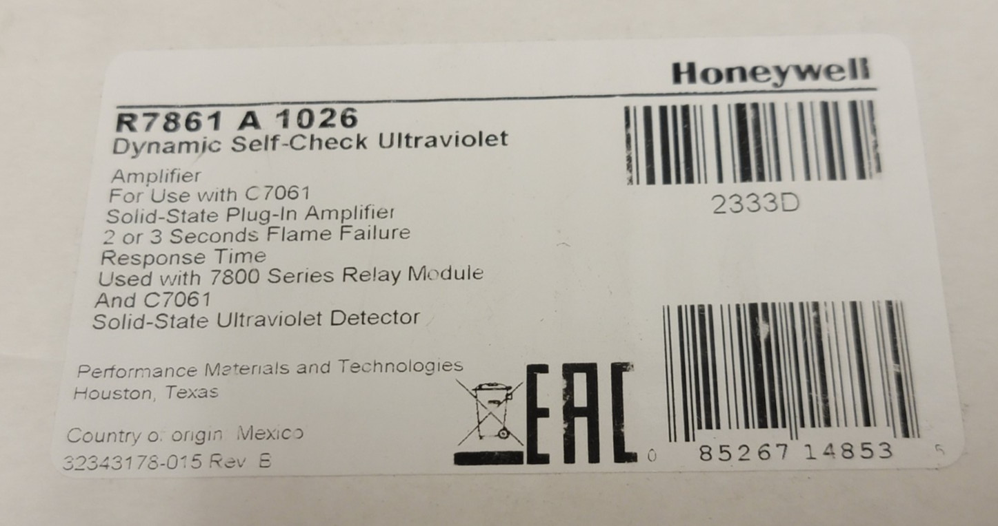 Honeywell R7861 A 1026 Dynamic Self-Check Ultraviolet Amplifier