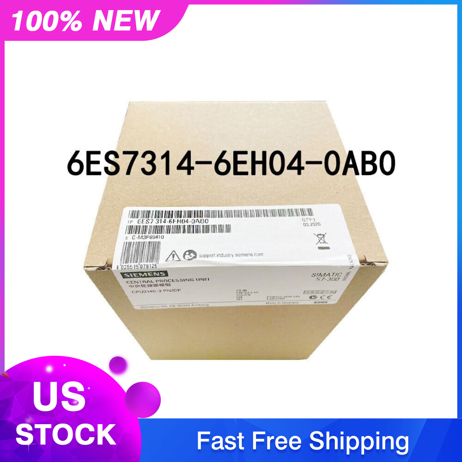 New Siemens 6ES7314-6EH04-0AB0 6ES7 314-6EH04-0AB0 1 Year Warranty Fast Shipping