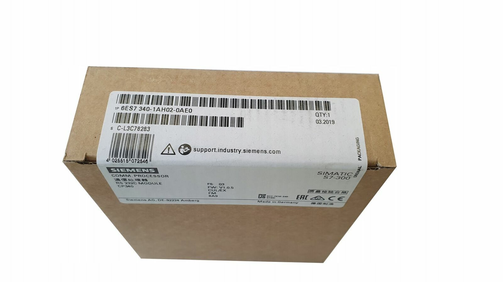 One Siemens 6ES7340-1AH02-0AE0 6ES7 340-1AH02-0AE0 New In Box Expedited Shipping