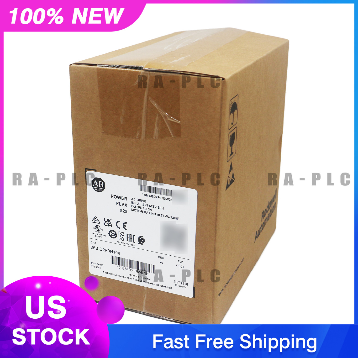 2025 NEW Allen-Bradley 25B-D2P3N104 PowerFlex 525 0.75kW 1.0HP AC Drive