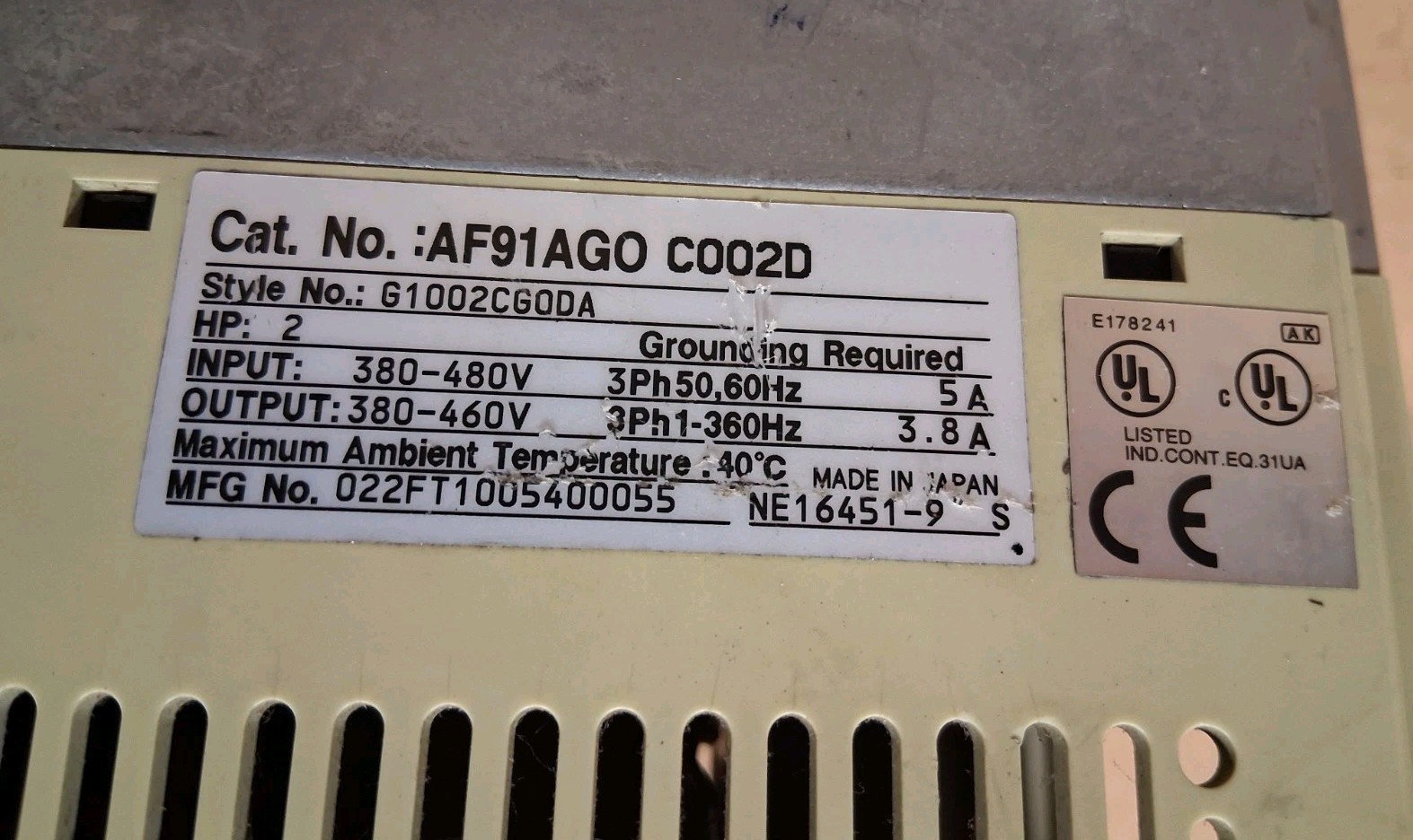 Cutler-Hammer AF91AGO-C002D 2HP Variable Frequency Drive