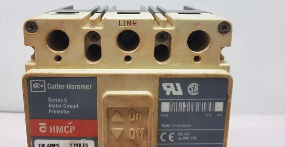 CUTLER HAMMER SERIES C HMCP100R3C Motor CIRCUIT BREAKER 3 POLE 100 AMPS 600VA