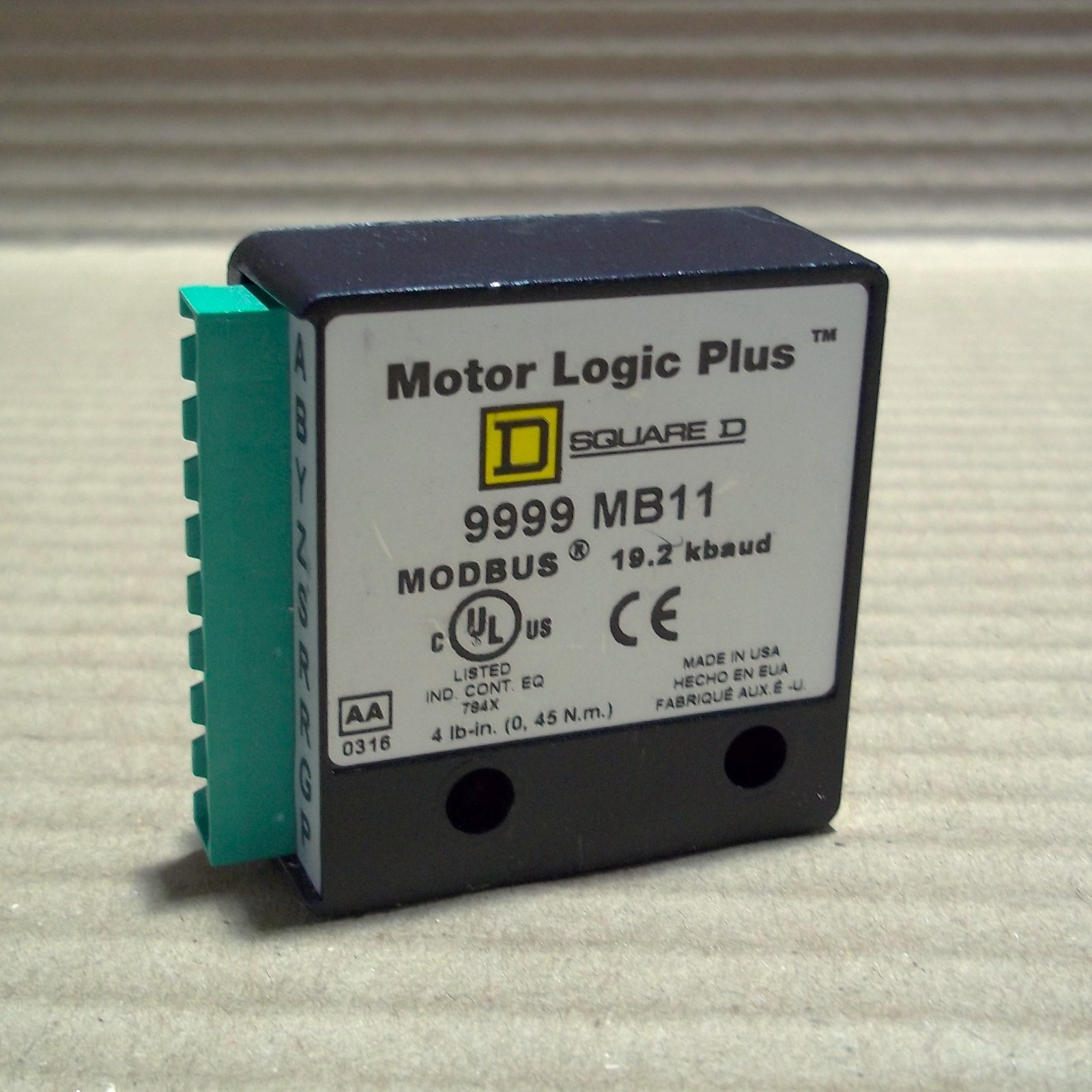 SQUARE D 9999 MB11 MOTOR LOGIC PLUS MODBUS 19.2 KBAUD COMMUNICATIONS MODULE