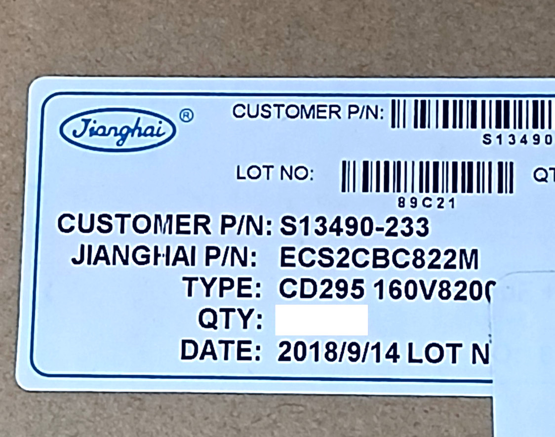 2 PACK Jianghai CD295 8200uF 160V Snap-In Electrolytic Capacitor ECS2CB822M 85°C
