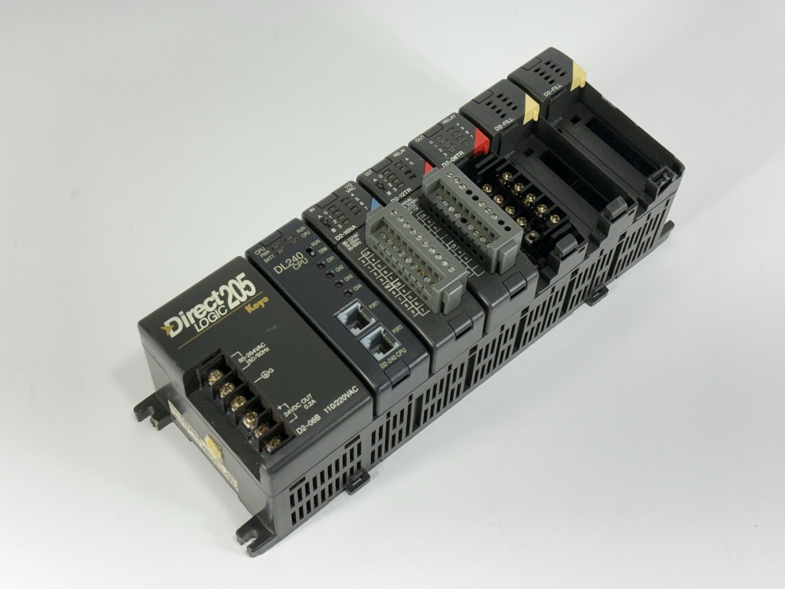 Koyo Direct Logic Automation Direct 205 w/ DL240 CPU, D2-16NA, D2-12TR – AS/IS