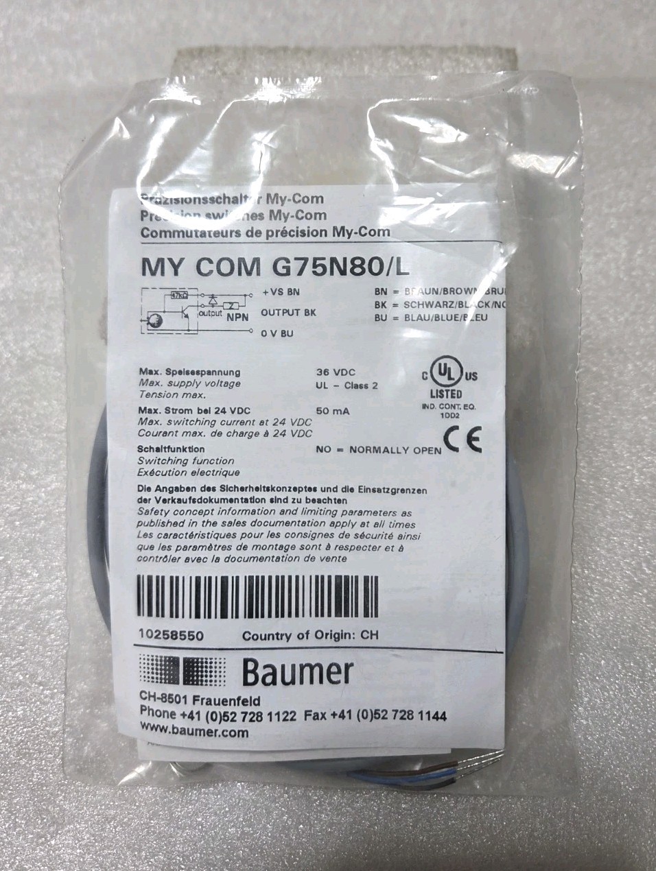 Baumer My Com G75N80/L Precision Mechanical Switch N£W
