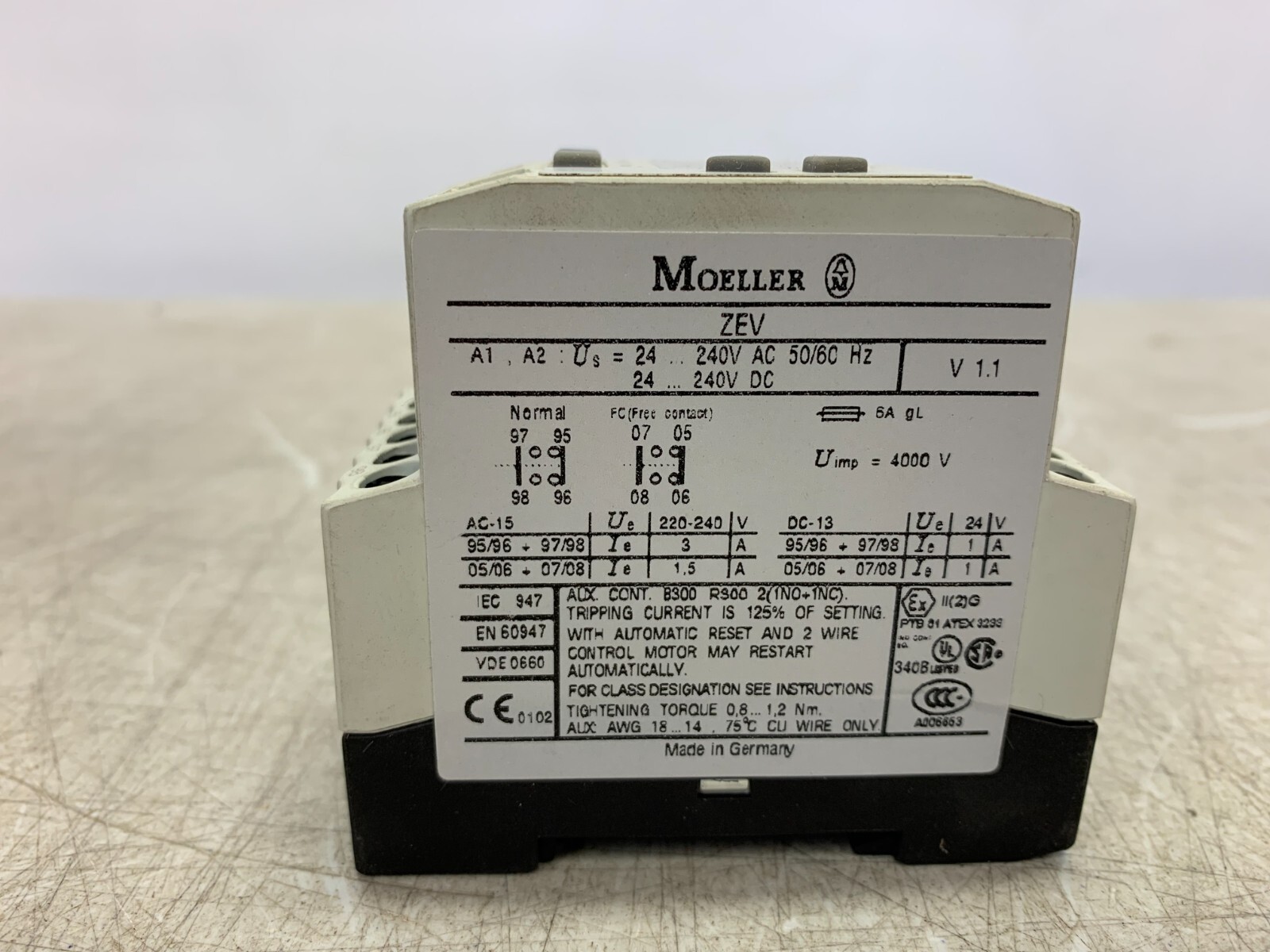 EATON 232592 Moeller ZEV-XSW-65 Overloard Relay Current Sensor 3-65A with ZEV