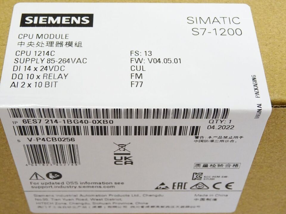 6ES7214-1BG40-0XB0 NEW SIEMENS 6ES7 214-1BG40-0XB0 1BG40-OXBO S7-1200 CPU 1214C