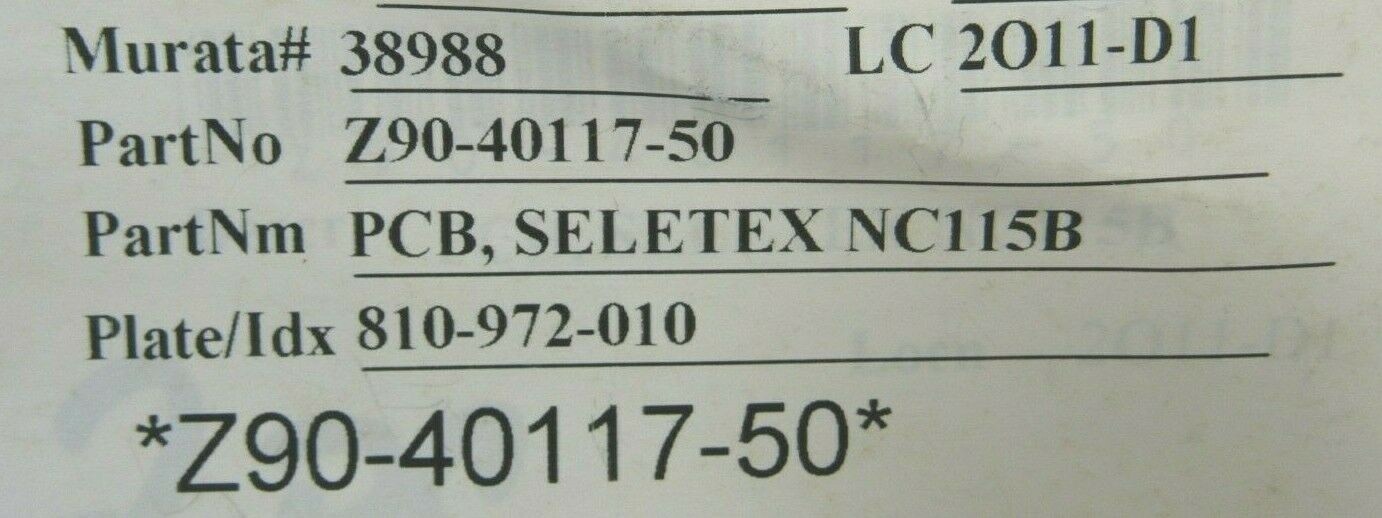 NEW MURATA Z90-40117-50 YARN-C AMP BOARD NC115B SELETEX NC-115B Z904011750