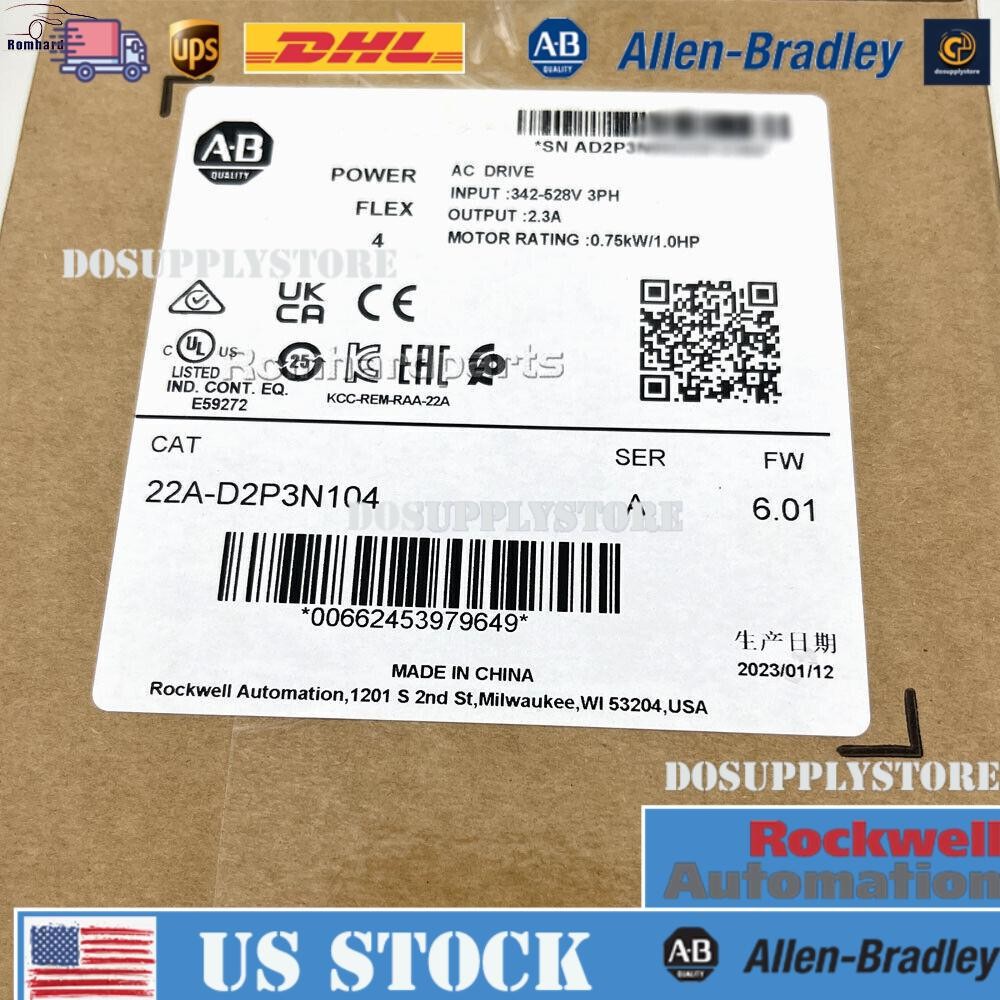 AB 22A-D2P3N104 PowerFlex 4 0.75 kW 1 HP AC Drive New Factory Sealed US Free Tax