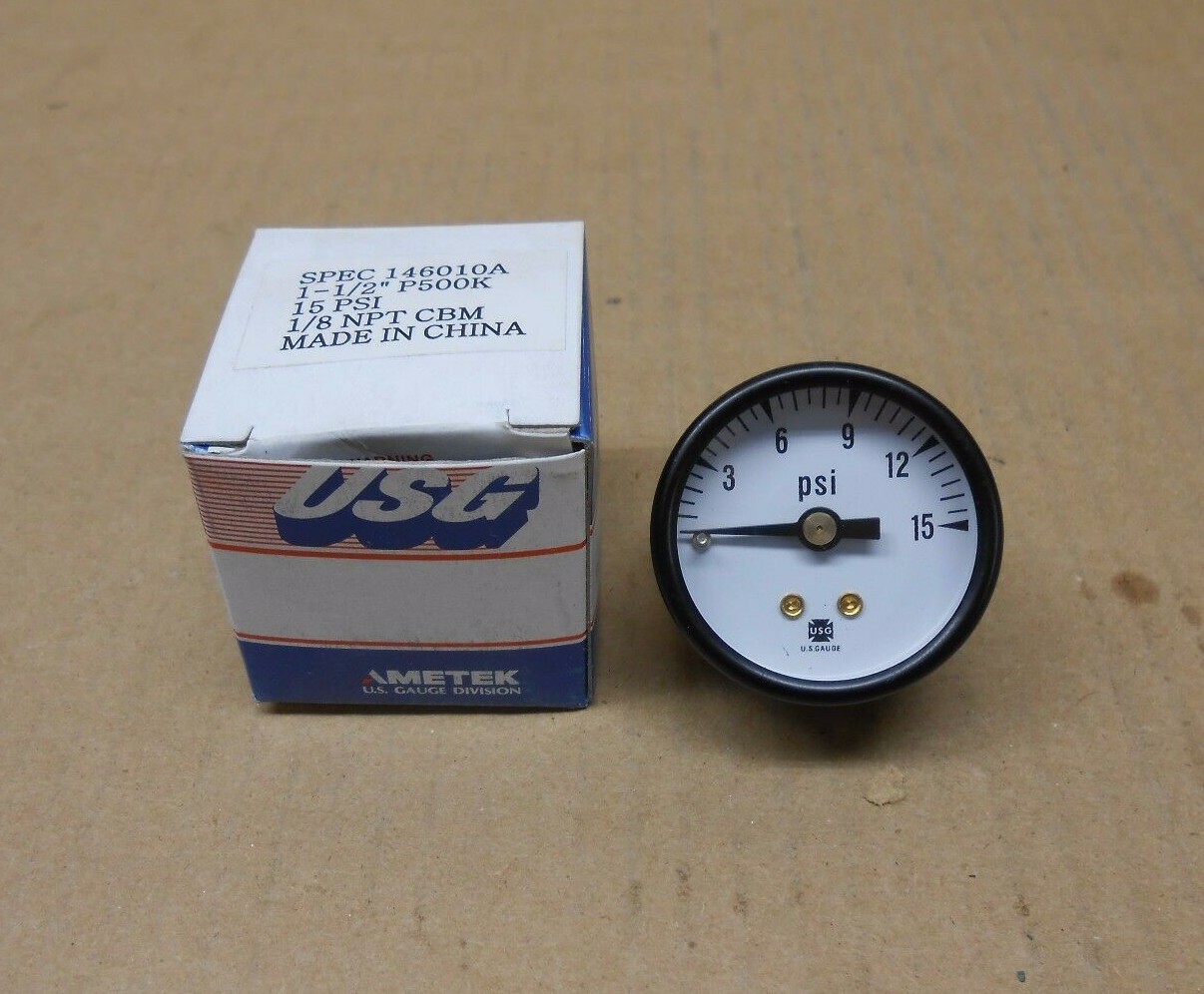 1 NIB AMETEK USG 146010A P500K 1-1/2″ PRESSURE GAUGE 15 PSI 1/8″ NPT