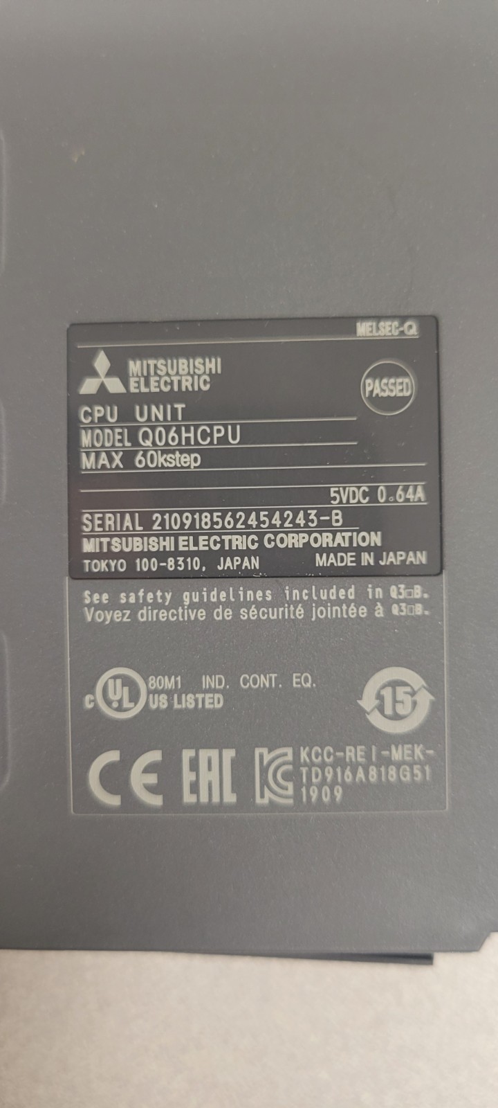 Mitsubishi MELSEC Q-Series PLC System – Q06HCPU + Q63P + Q63B + QJ71C2N-R4 + QX8
