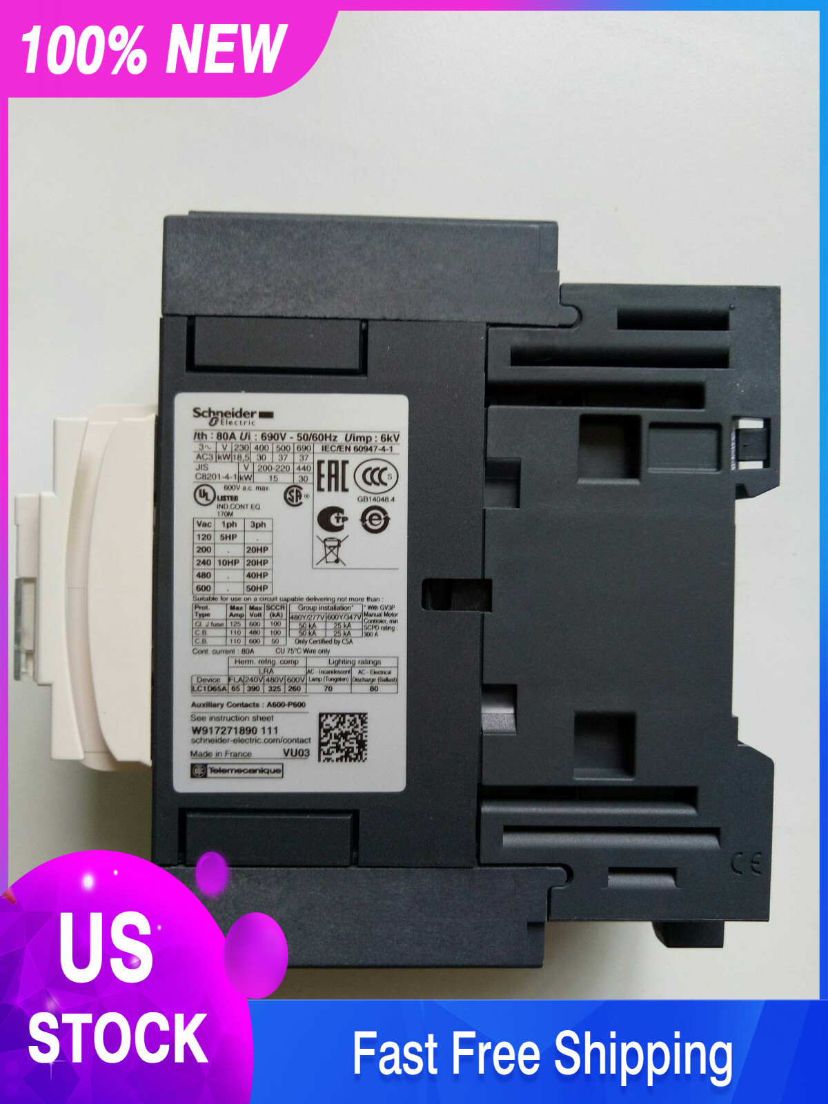 1PC Schneider LC1D65ABD Contactor 65A New In Box Fast Shipping