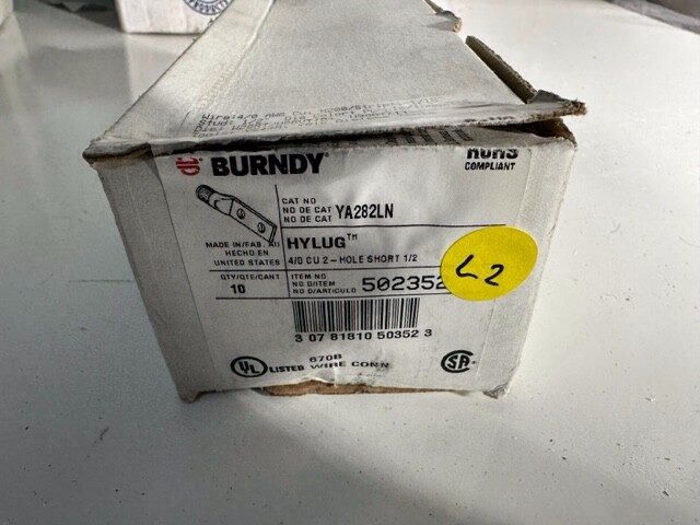 BURNDY YA28-2LN HYLUG 4/0 CU 2-HOLE SHORT 1/2