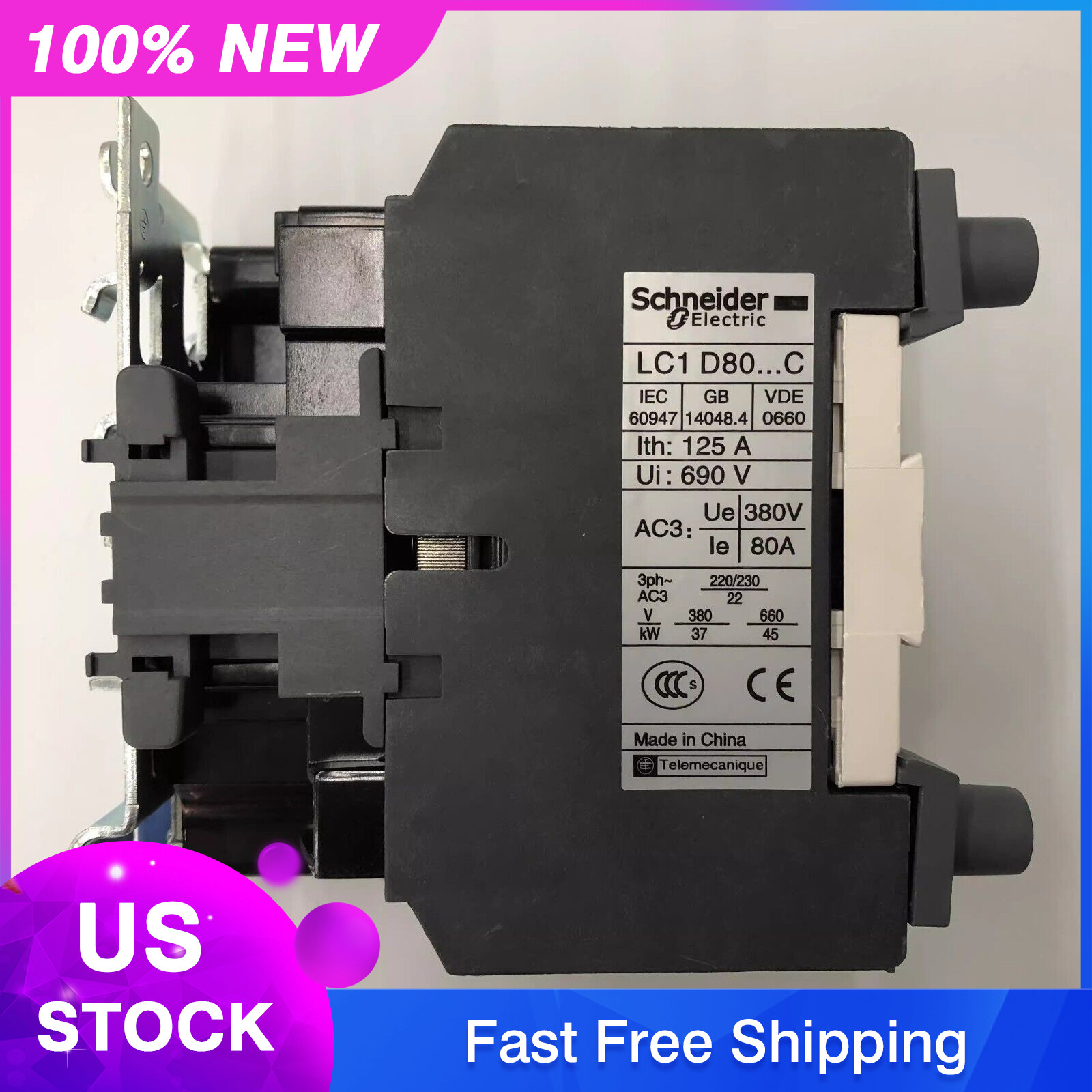 for LC1D80008E7C AC48V 2-open, 2-closed 4-pole AC contactor US Free TAX
