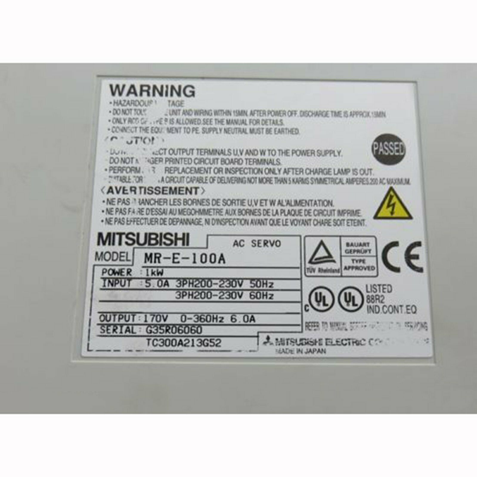 USED MITSUBISHI AC servo MR-E-100A Tested It In Good Condition