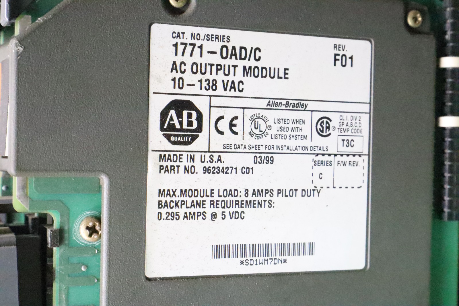 Allen Bradley 1771-A4B Ser B 1771-ASB/D (2) 1771-OAD/C & (5) 1771-IAD/D Used