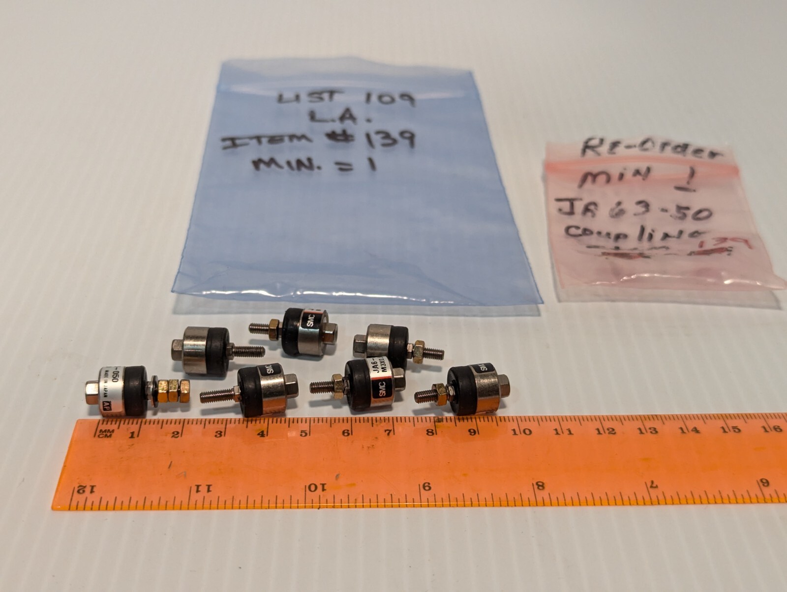 Lot of 7 SMC JA6-3-050 Floating Joints, M3X0.50, 6mm Bore Size