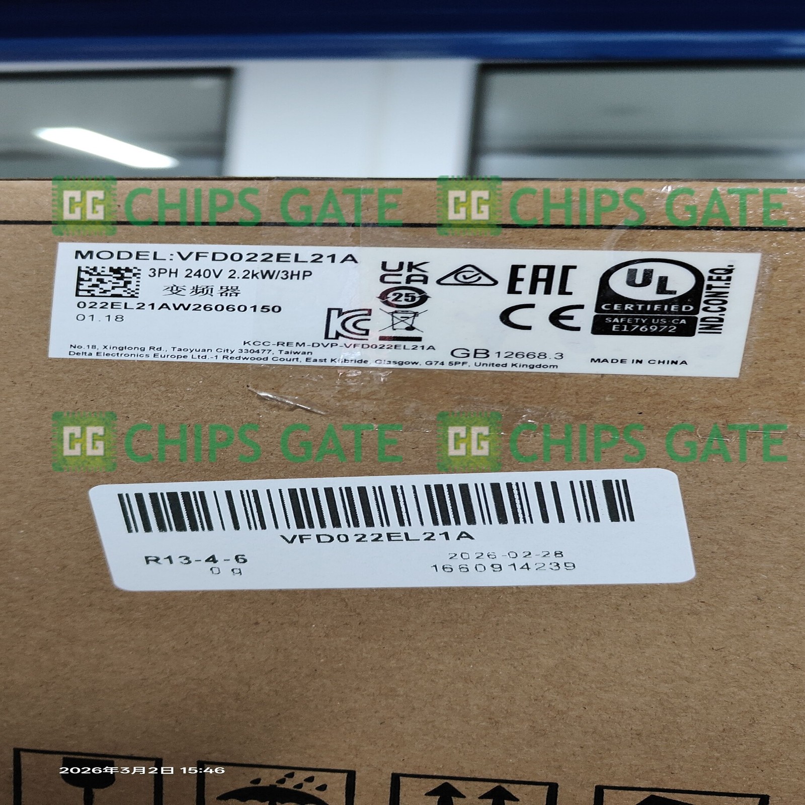 1PCS New Delta VFD022EL21A AC Drives, 3Hp, 230V Single Phase Input