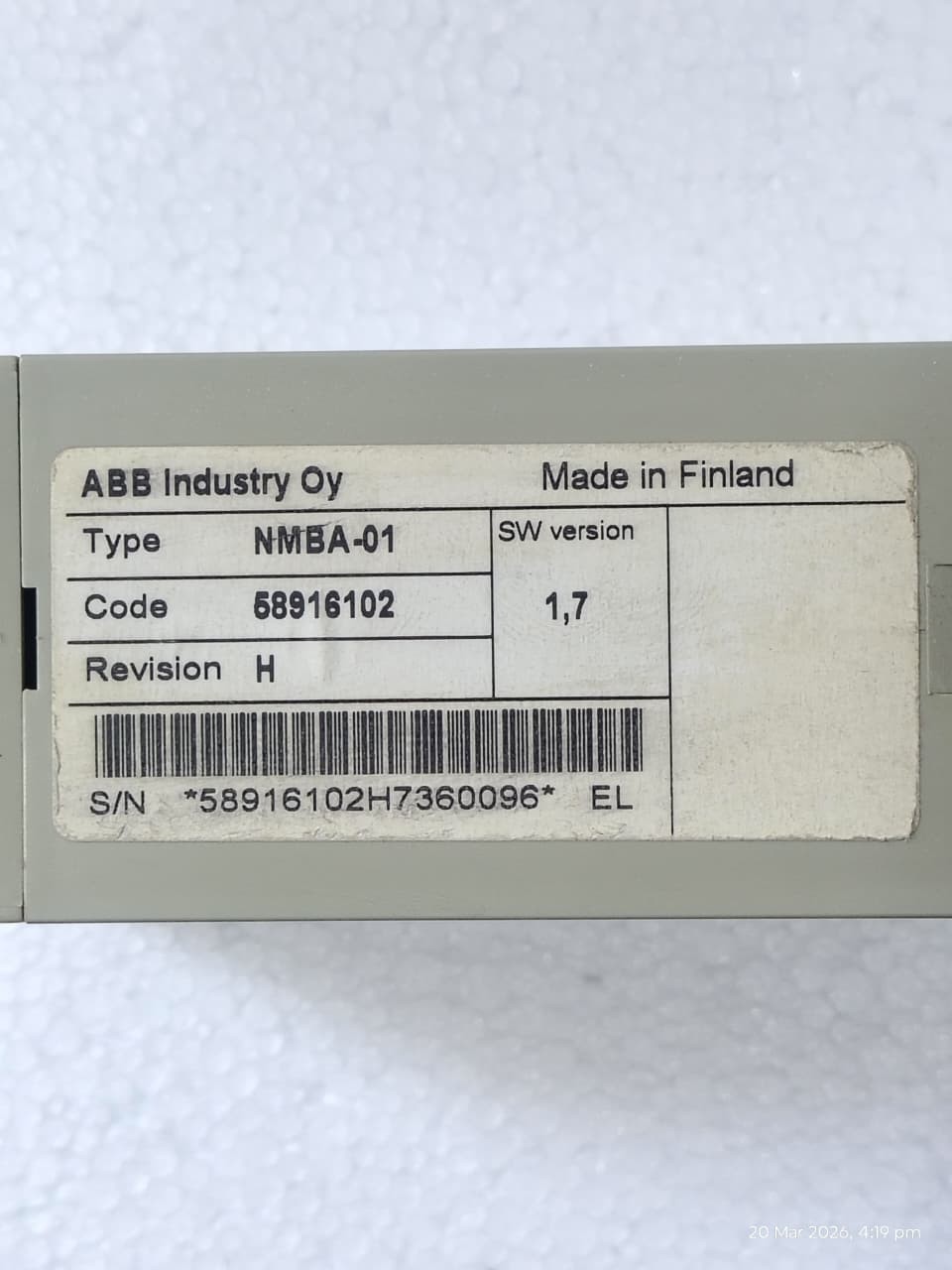 ABB NMBA-01 SW version 1.7 Modbus Adapter Module code : 58916102 Revision H
