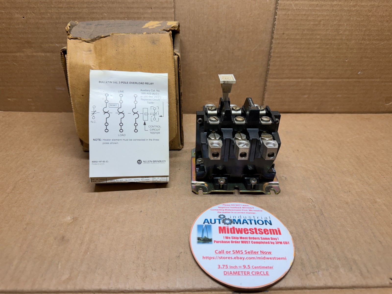 NEW AB 592-COV169 SER B 68AMP MANUAL RESET OPEN TYPE POLE 3 N.O-N.C ID: 341220