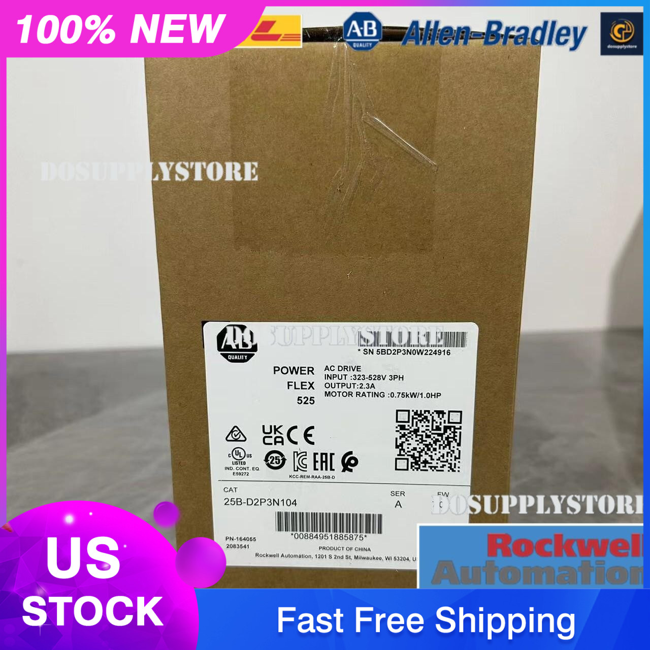 AB 25B-D2P3N104 PowerFlex 525 0.75kW 1Hp AC Drive 25BD2P3N104 new