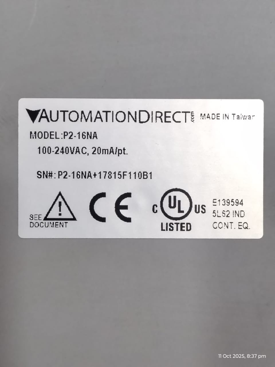 AUTOMATION DIRECT Productivity 2000 4 SLOT 550 CPU P2 04B X2 P216TR X1 P216NA