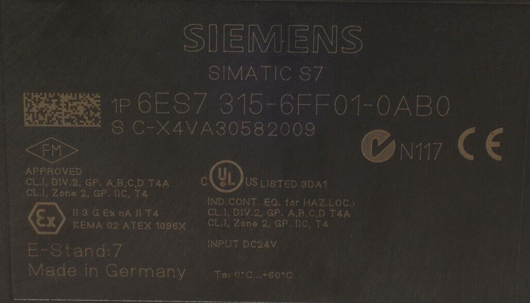 Siemens SIMATIC S7-300 | 6ES7315-6FF01-0AB0 | E:07 V2.6.9 | 6ES7315-6FF01-0AB0