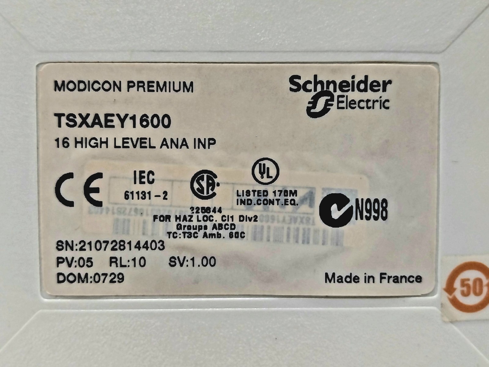 SCHNEIDER ELECTRIC MODICON TSXAEY1600 MODULE