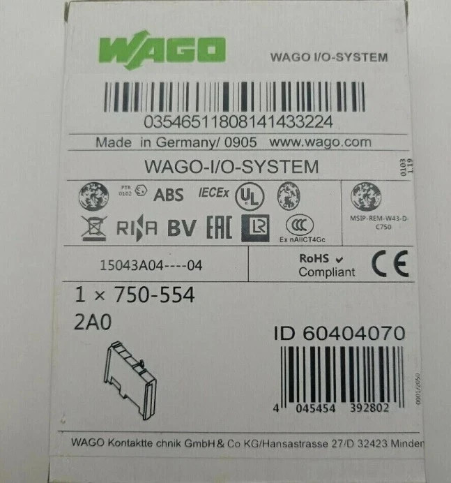 New In Box WAGO 750-554 2-Channel Analog Output PLC Module