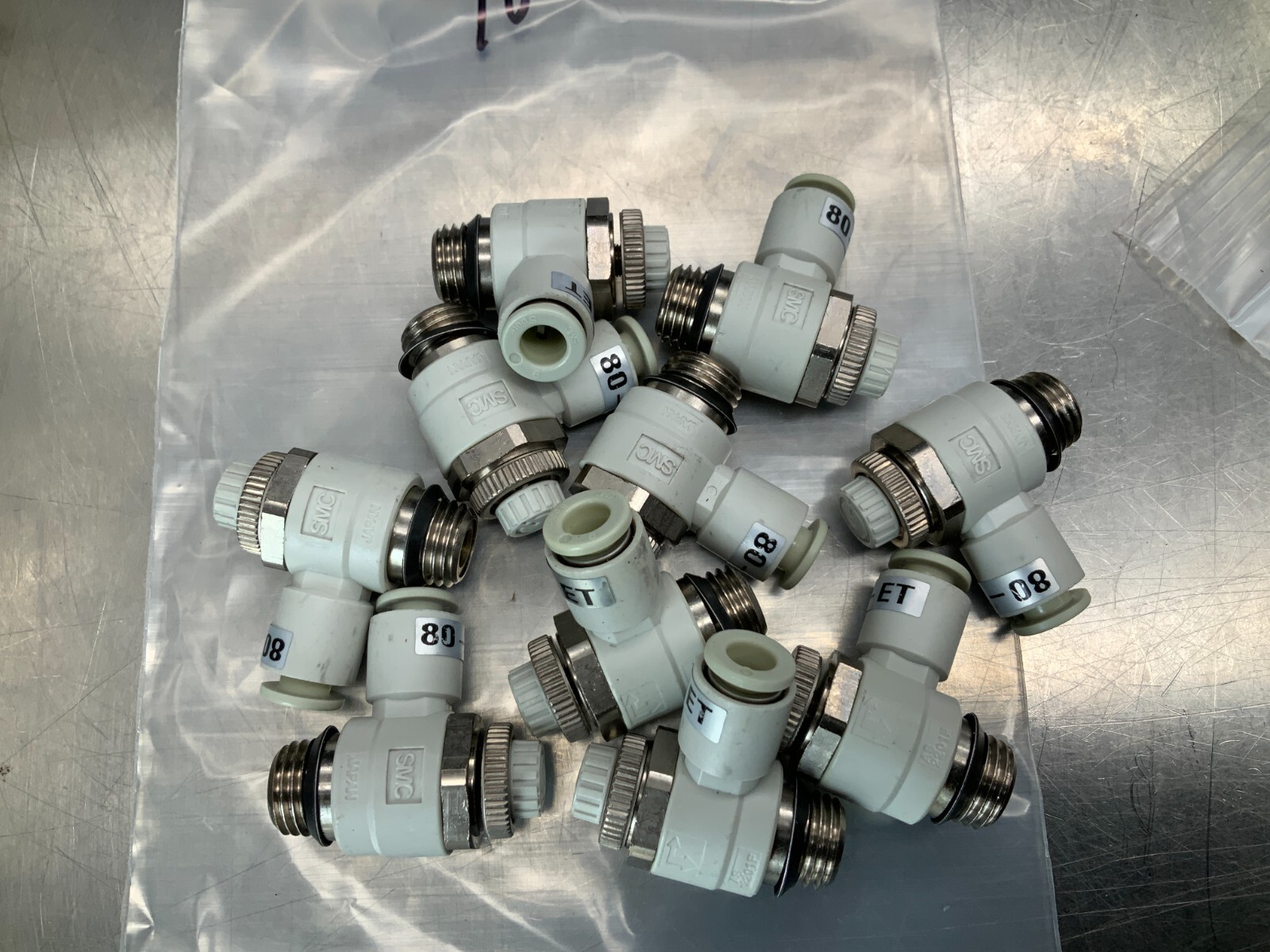 (10) SMC 80-AS2201F Speed Controller 6mm Tube x 1/2-20 Thread