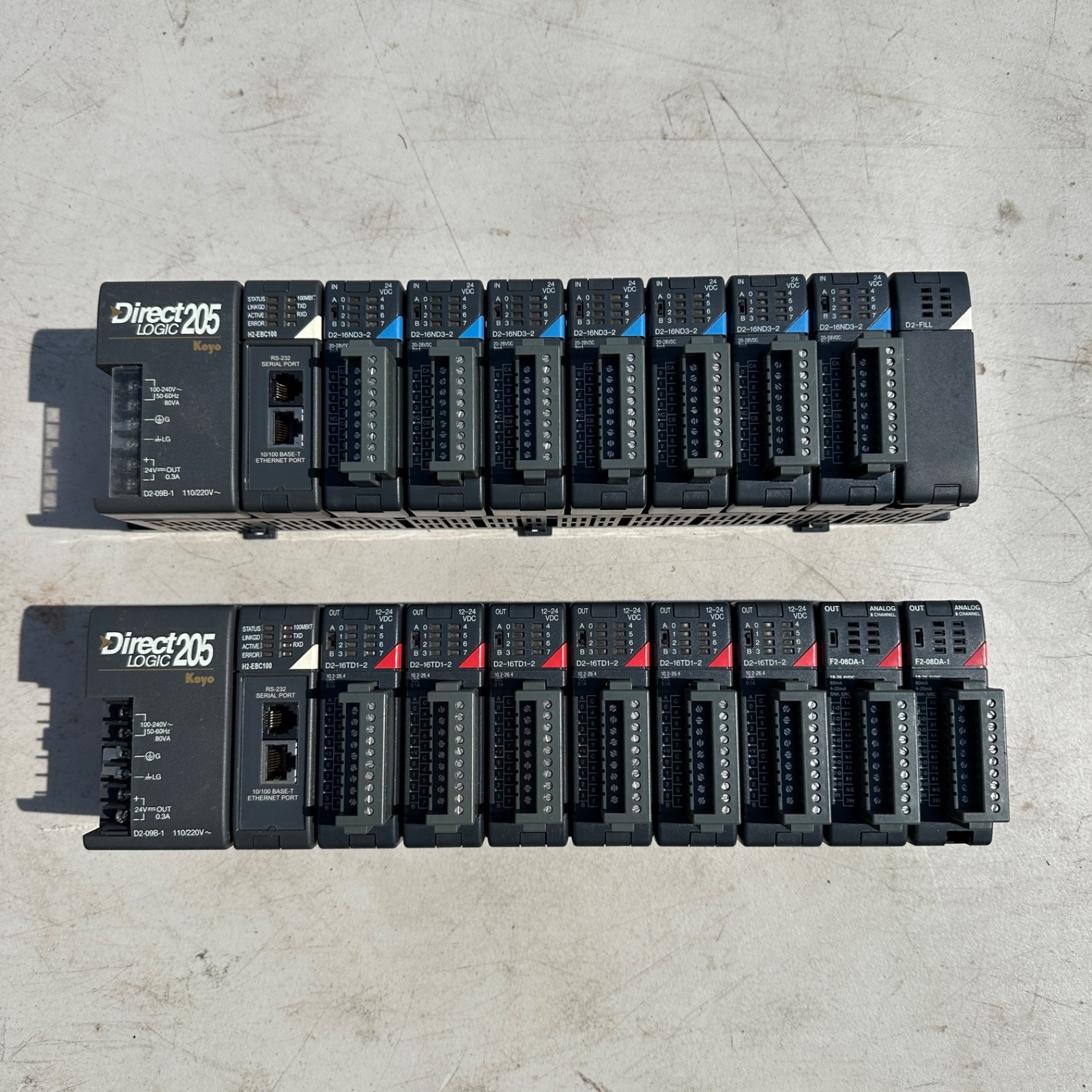 Koyo Direct Logic 205 DL205 PLC Rack D2-260 CPU Outputs Analog Modules Used